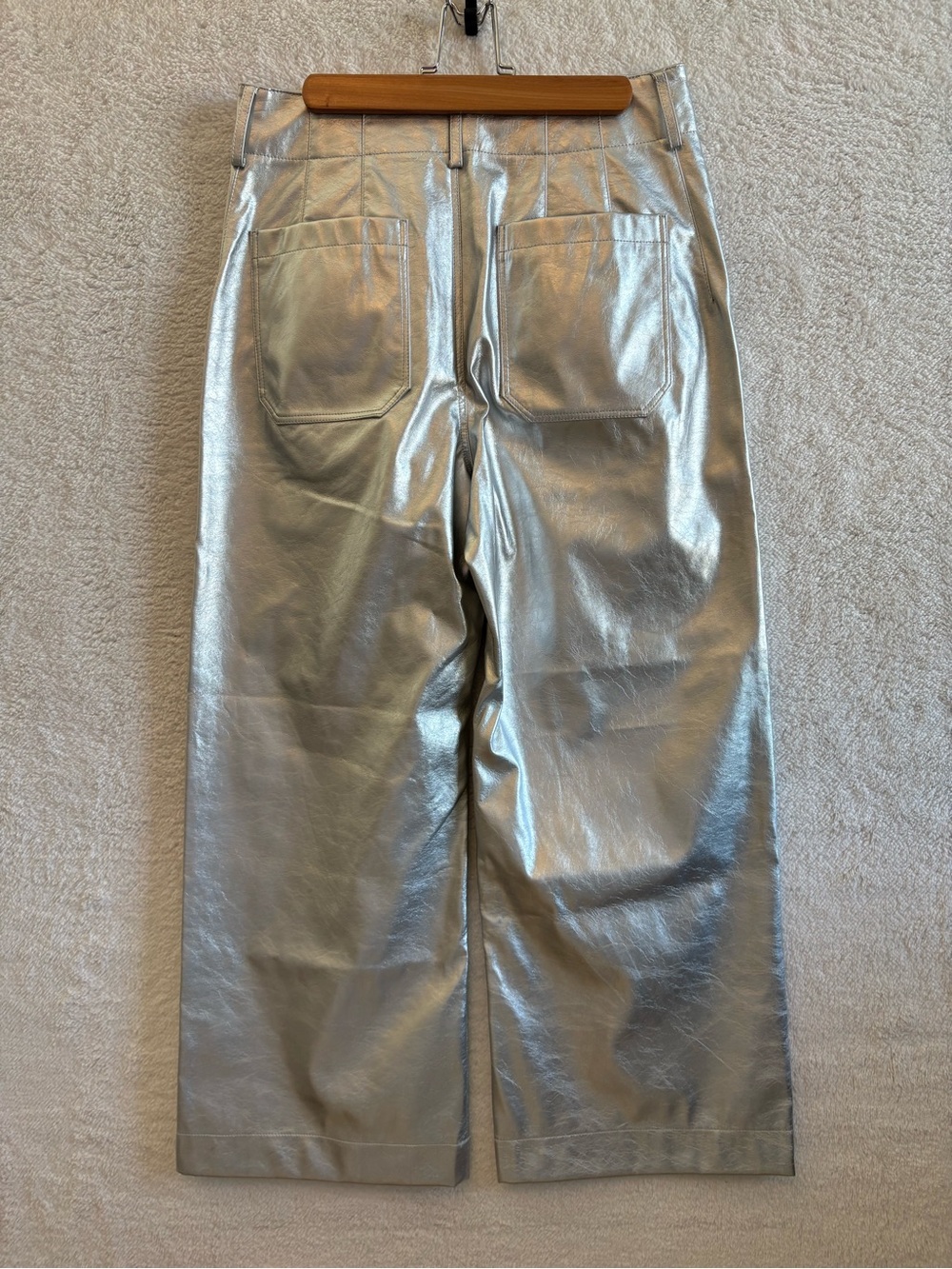 Maeve The Colette Cropped Wide Leg Silver Metallic Faux Leather Pants Size 30 - Picture 3 of 11